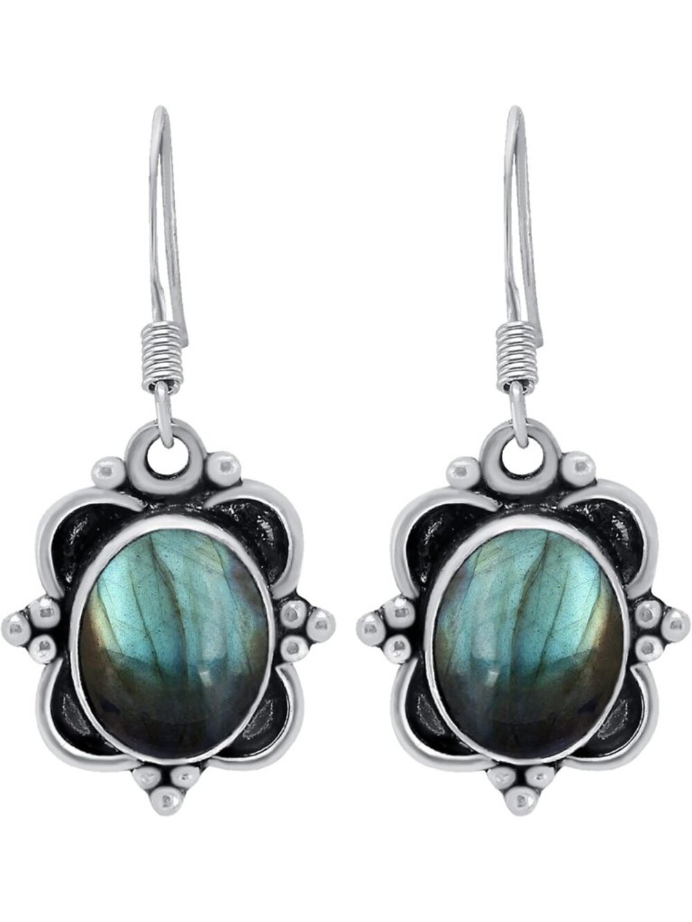 Natural Oval Gemstone Dangle Earrings, Silver Plated, Elegant Women's Jewelry